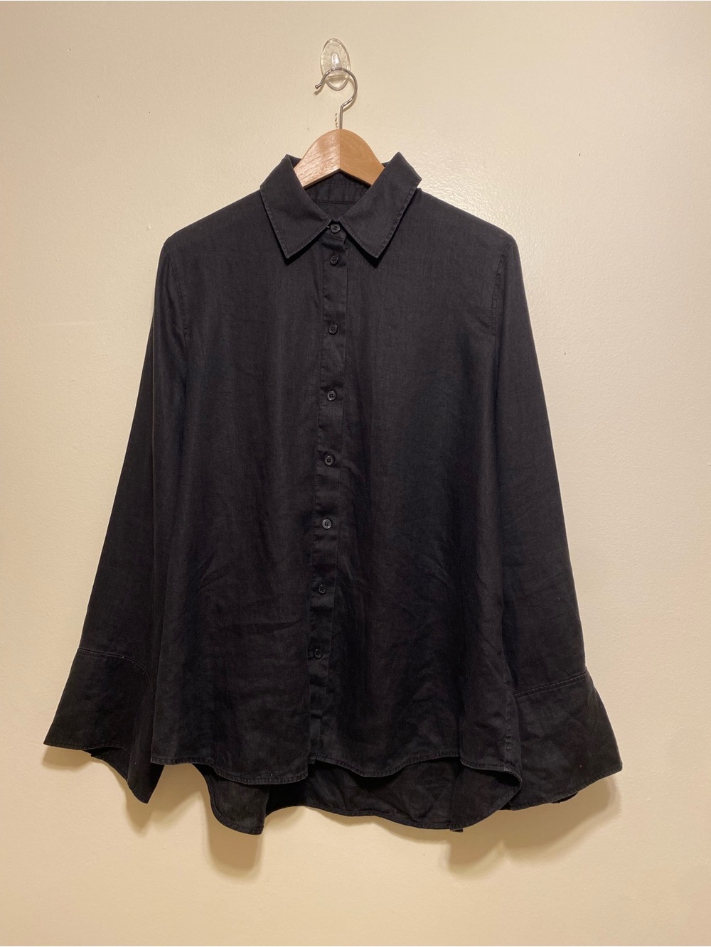 COS Black Linen Button-Down Blouse. Size 38